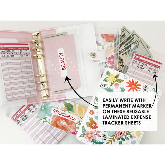 A6 Budget Binder, Cash Envelopes, Reusable Tracker Sheets, Money Binder - Picture 2 of 10
